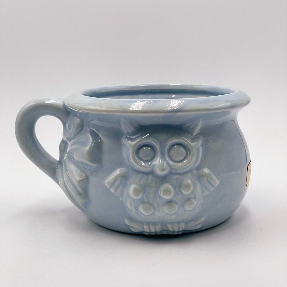 Vintage Haeger Pottery Owl Mug Planter Blue "Good Night and Sleep Tight" Ceramic